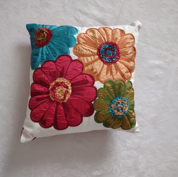 Pier 1 Decorative embroidered Floral Multi Color Pillow